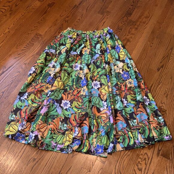Rachel Zoe Maxi Skirt Women L Multicolor Hawaiian Tropical Vacation Resort Fairy - Picture 5 of 8